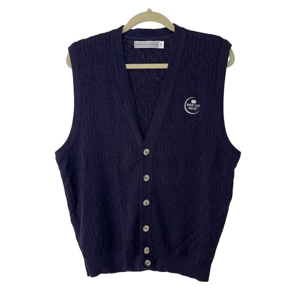 Nicklaus Diner's Club Matches Vintage Mens Vest Size Large Blue Button Cotton